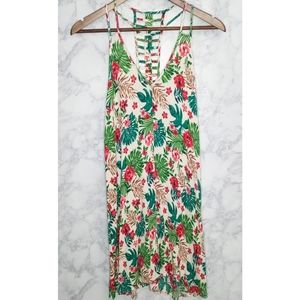 Aakaa Midi Dress Women Size S Cream Floral Sleeveless V-Neck Tropical
